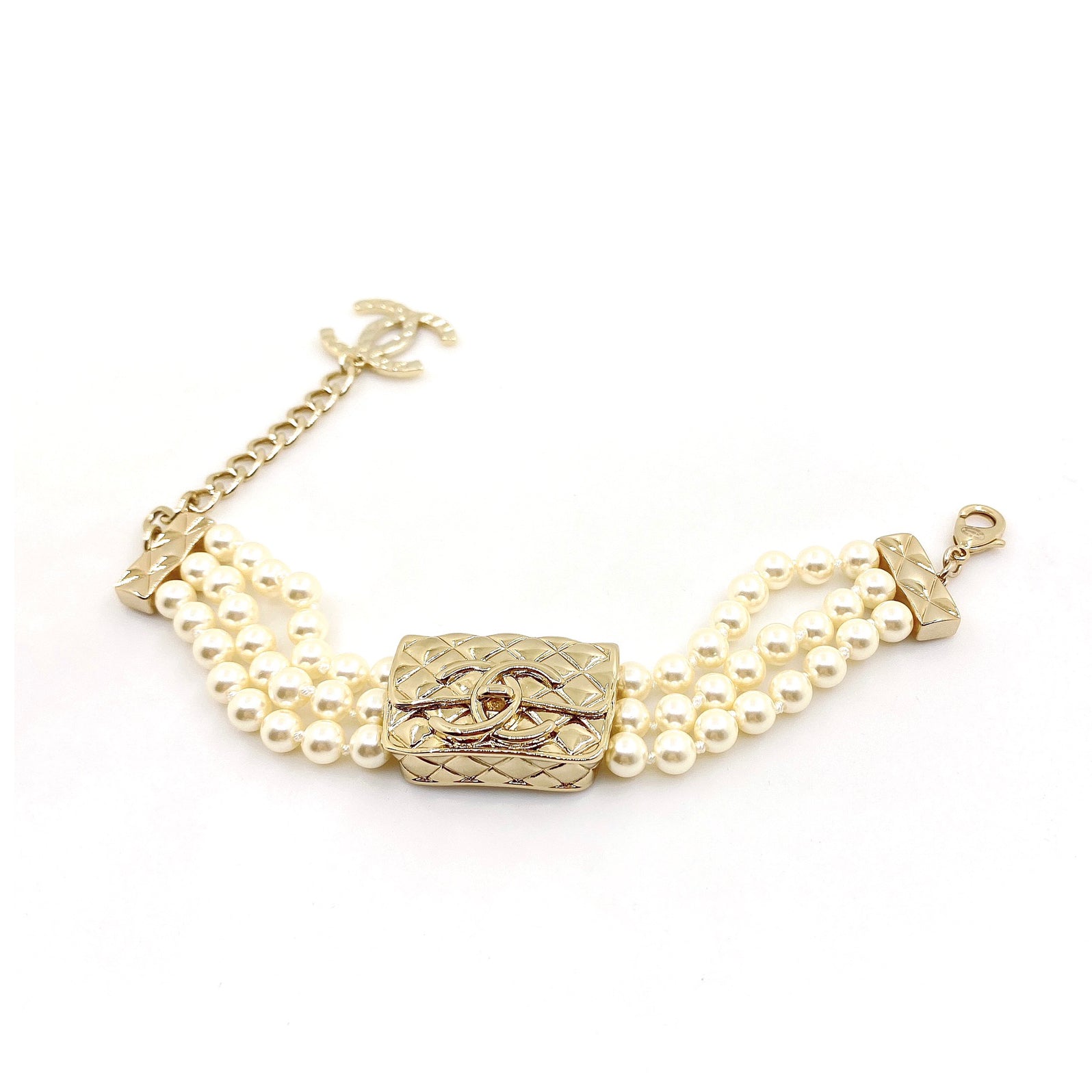 18K CHANEL Bag Pearls Chain Bracelet