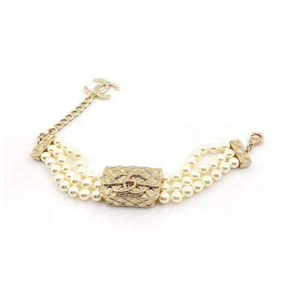 18K CHANEL Bag Pearls Chain Bracelet