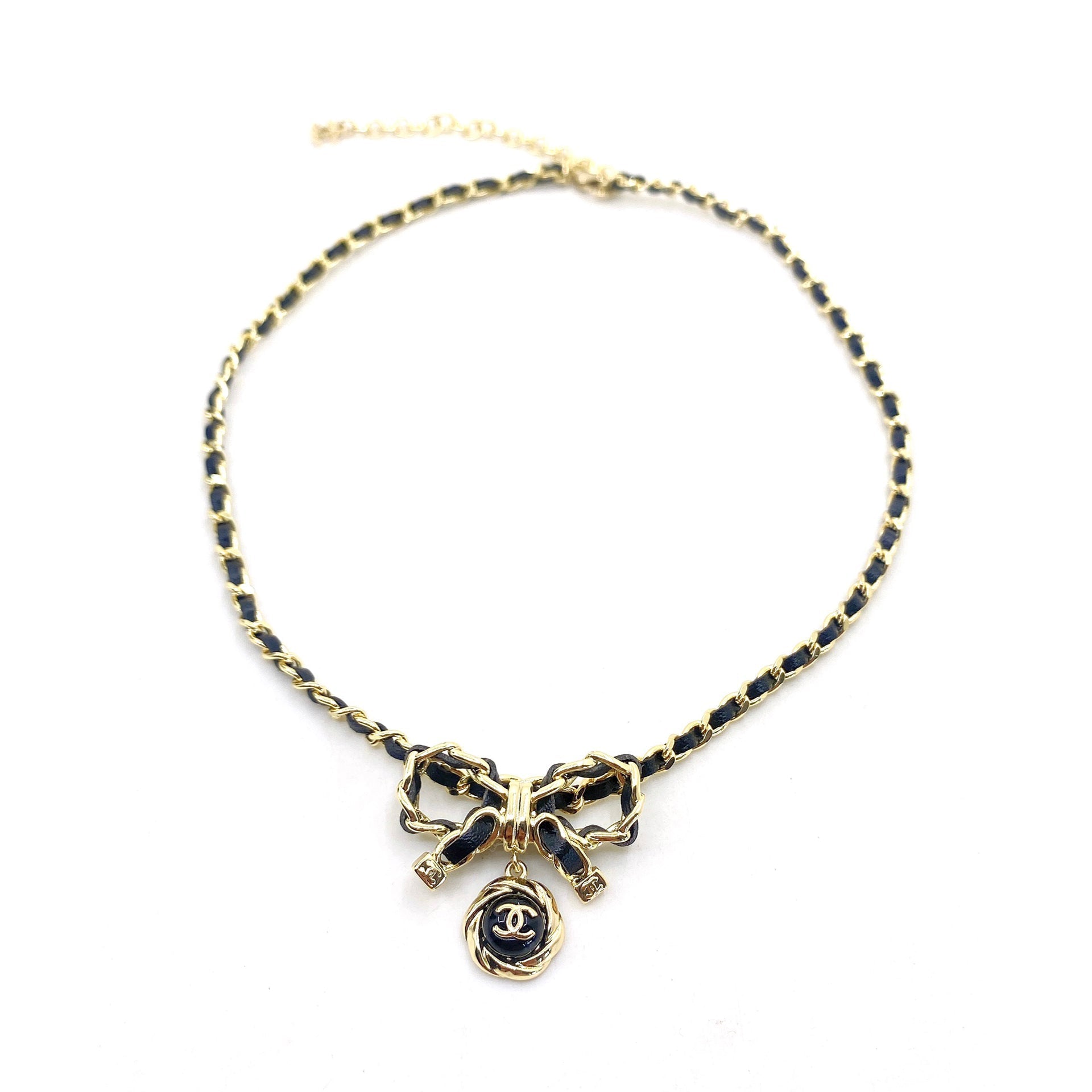 18K CHANEL CC Rhinestone Bow Tie Necklace