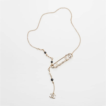 18K CC Rhinestone Pearl Letter Necklace