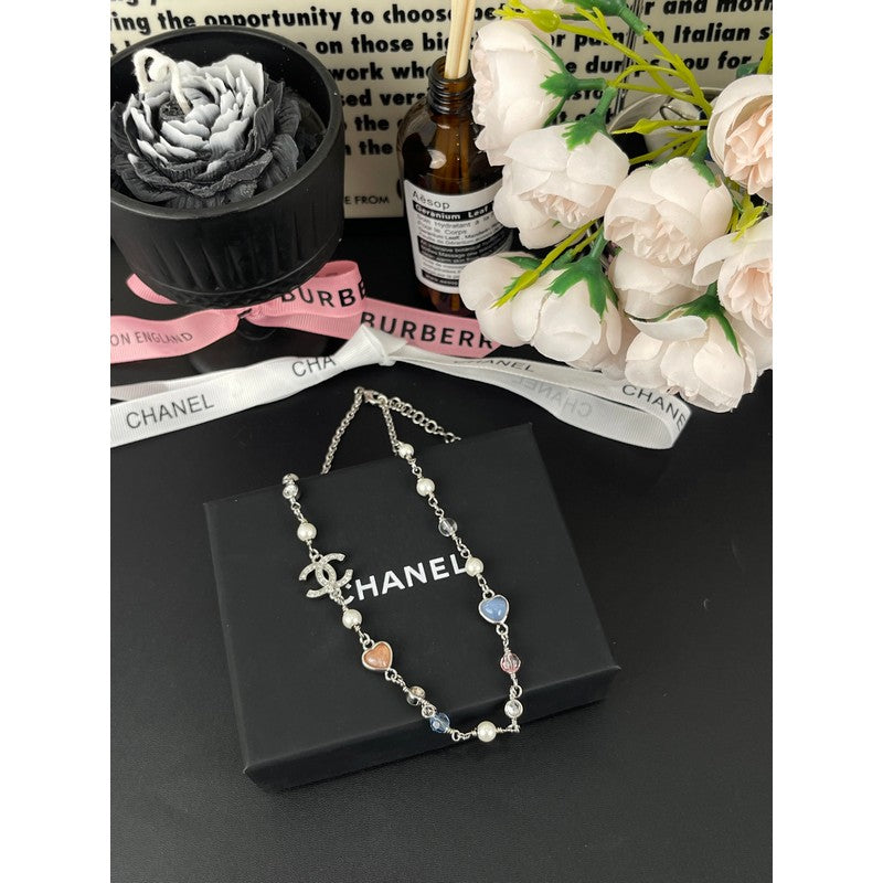 18K CC Pink & Blue Heart Necklace