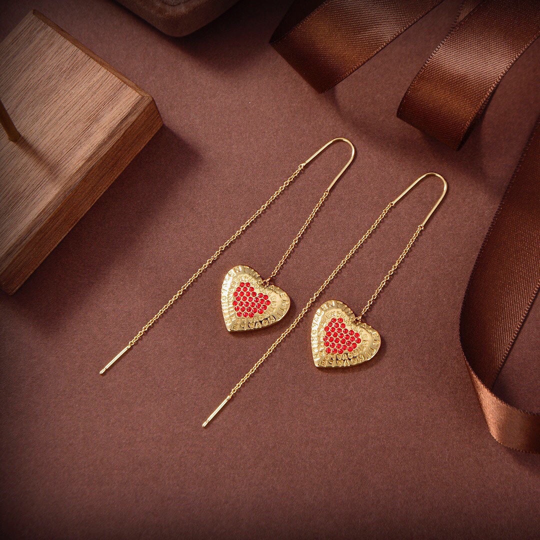 18K Vlogo Red Heart Earrings