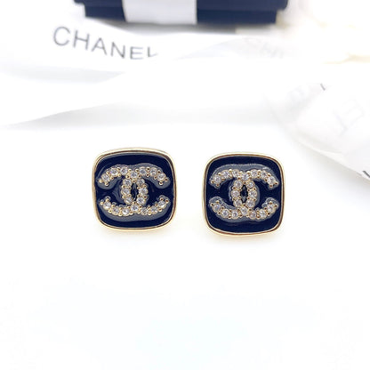 18k CHANEL Square Resin Diamond Earrings