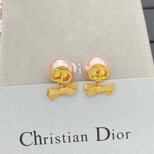 18K CD Pink Pearl Bow Tie Earrings