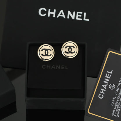 18K CC Black Button Earrings