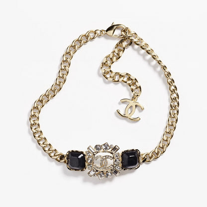 18K CHANEL CC Black Crystals Chain Necklace