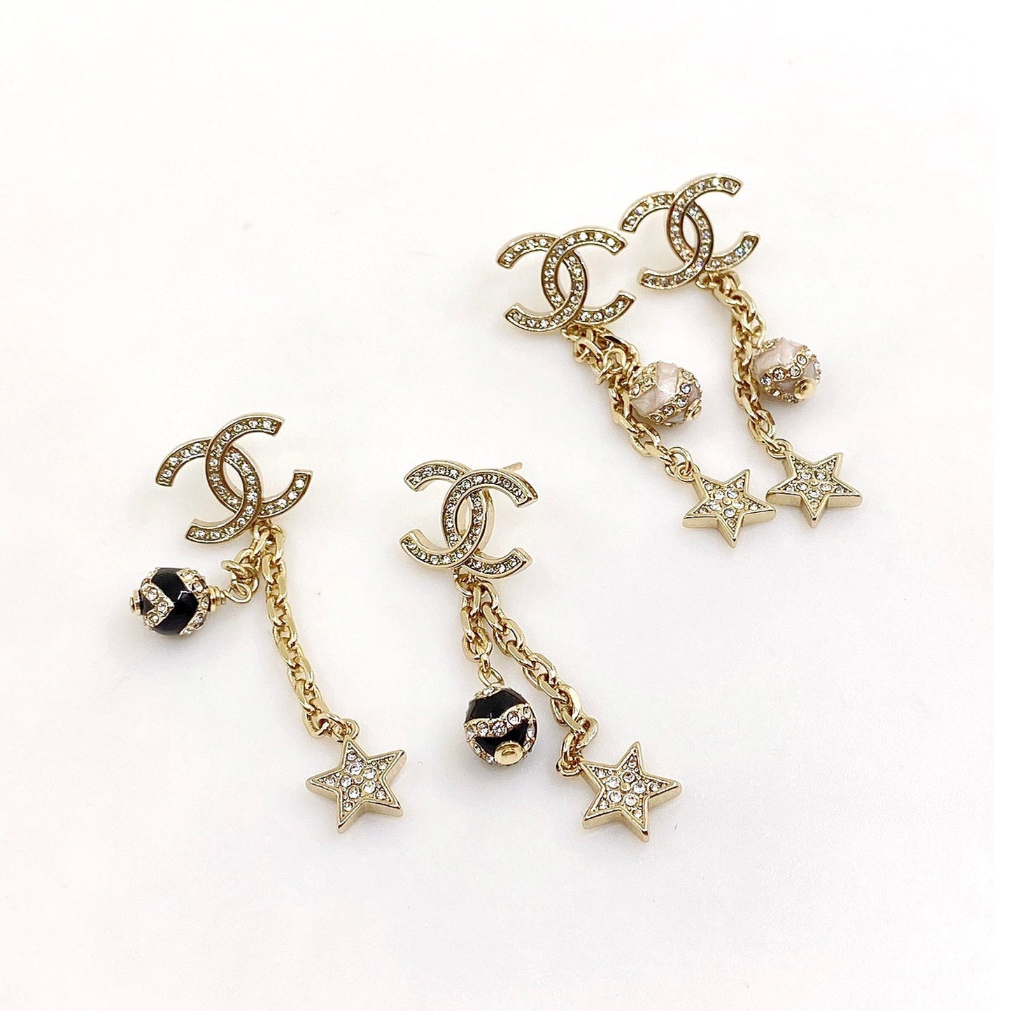 18k CHANEL CC Star Pearls Earrings