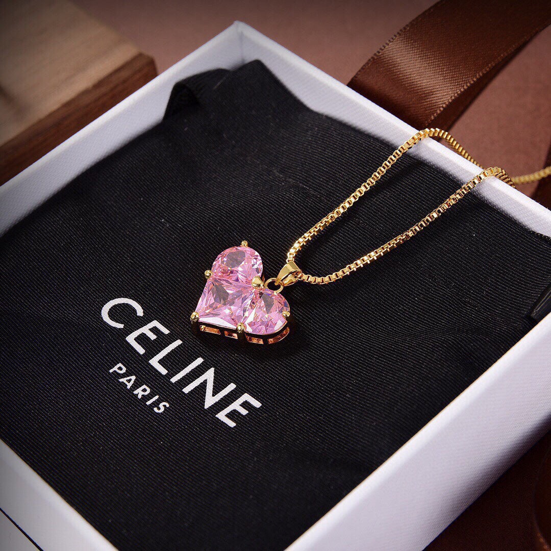 18K Triomphe Pink Heart Crystal Necklace