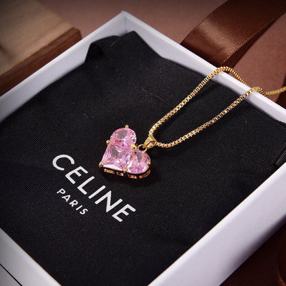 18K Triomphe Pink Heart Crystal Necklace