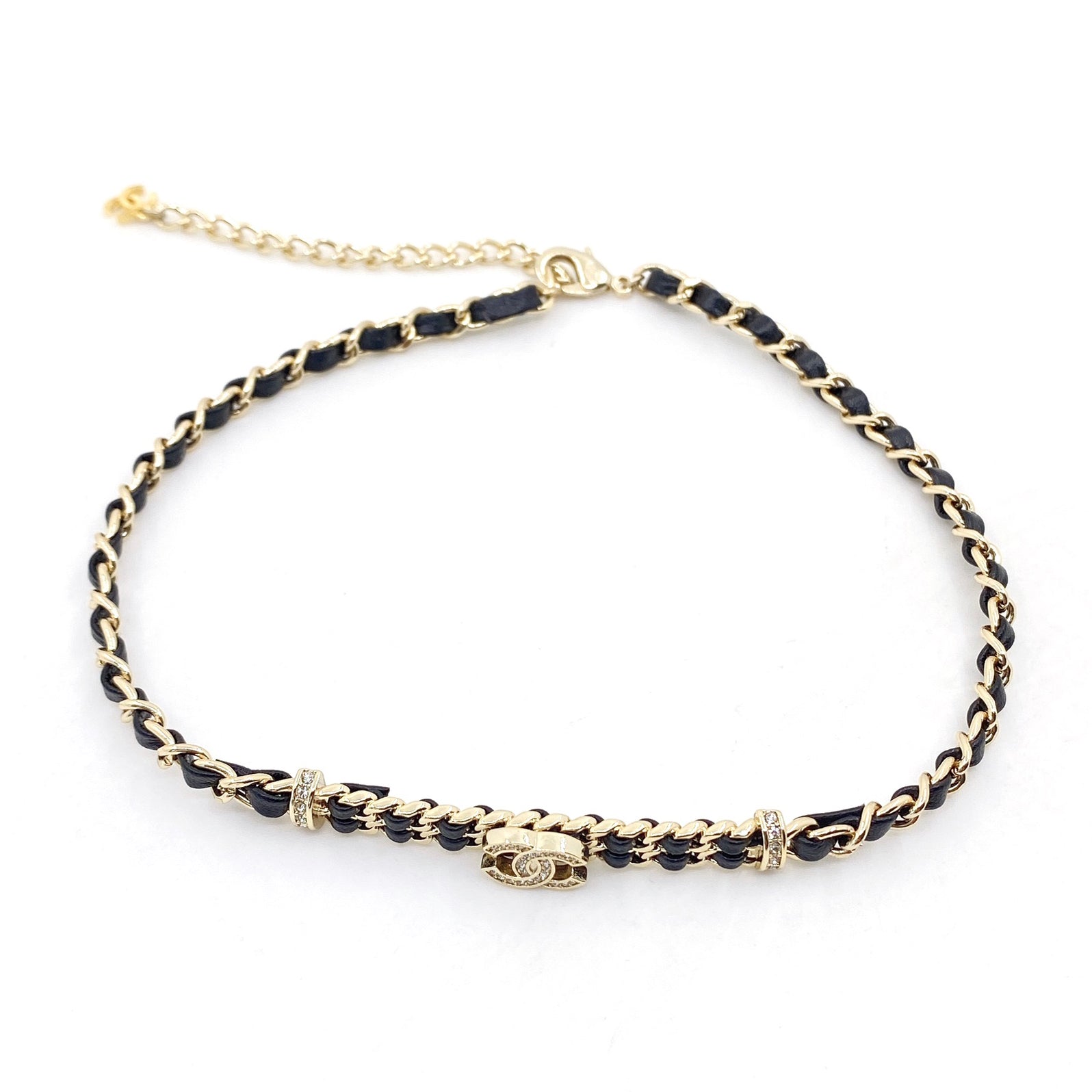 18K CHANEL CC Leather Choker Necklace