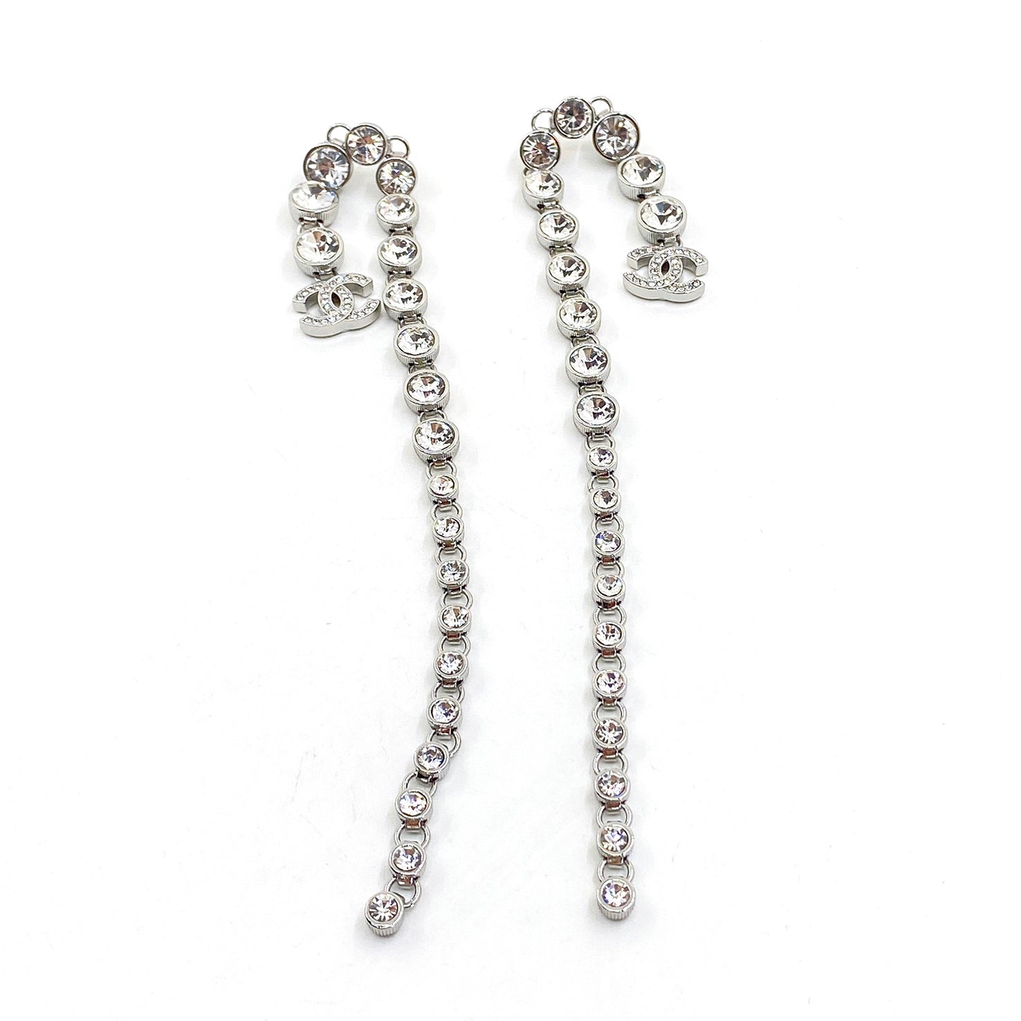 18k CHANEL CC Long Crystal Earrings