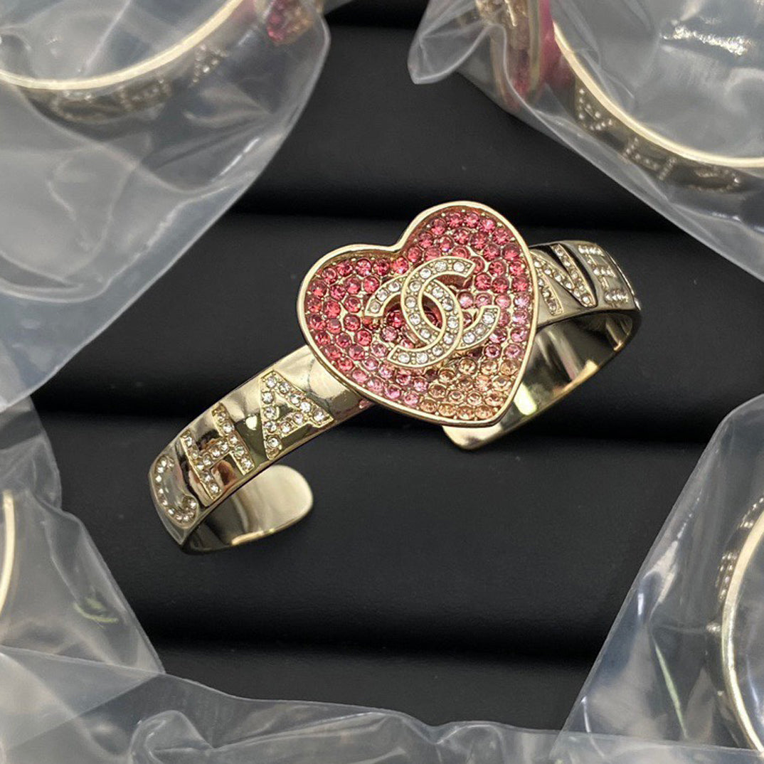 18K CHANEL Pink Heart Open Cuff Bracelet