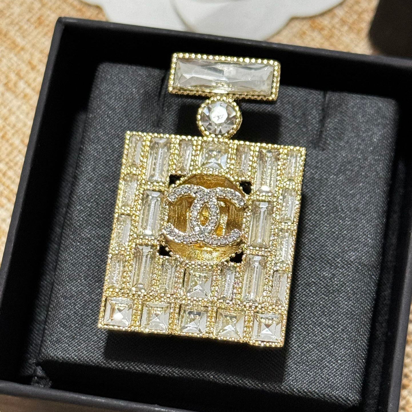 18K CHANEL Perfume Bottle Crystals Brooch