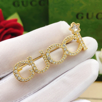 18K Double G Diamonds Brooch