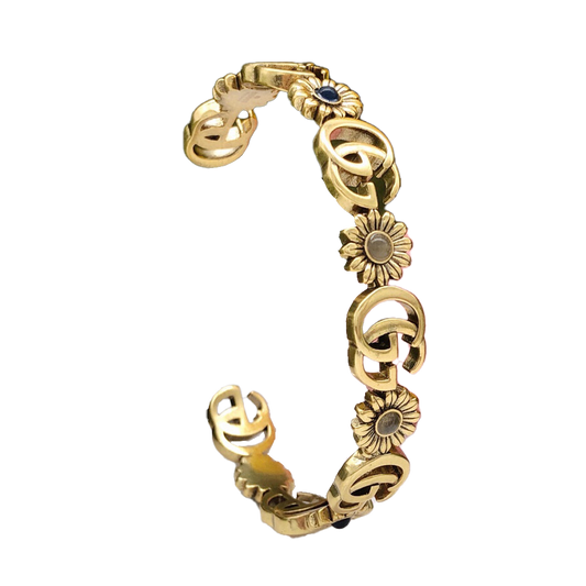 18K Gucci GG Flowers Open Cuff Bracelet