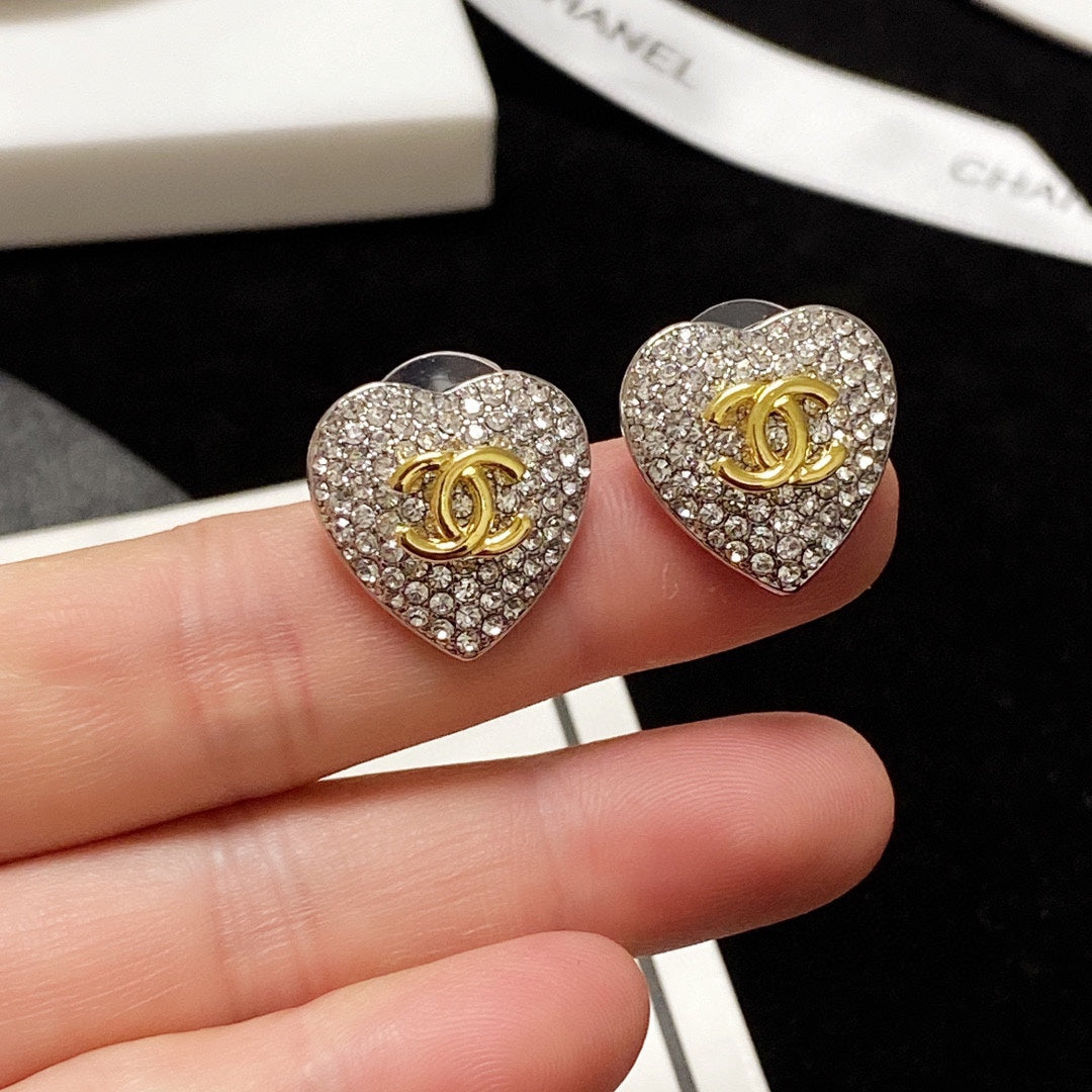 18K CC Heart Diamonds Earrings