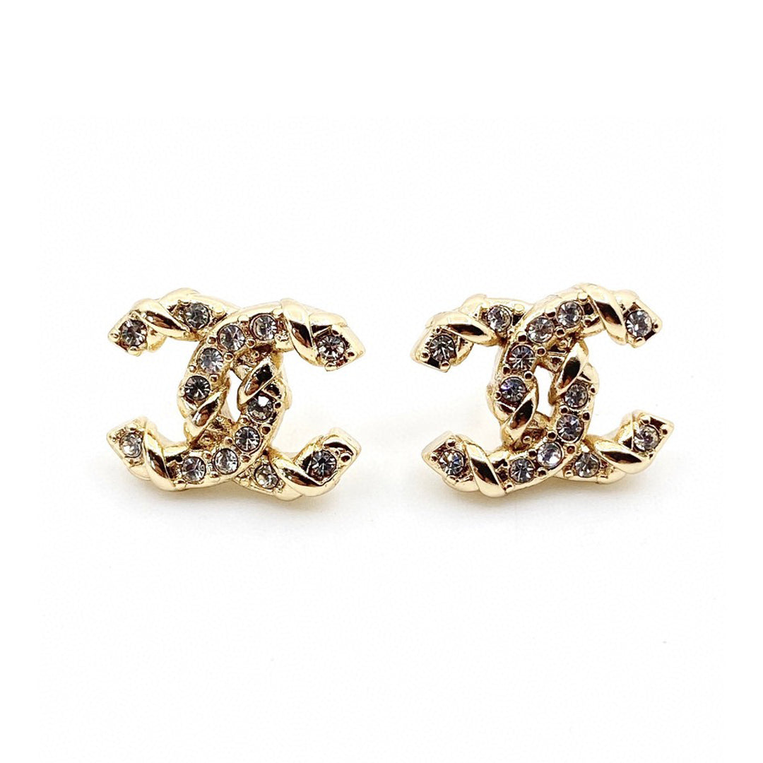 18K CHANEL CC Full Crystals Earrings