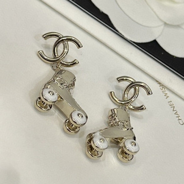 18K CHANEL Skate Shoe Pendant Earrings