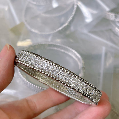 18K White Gold Perlée Diamonds Three Rows Bracelet