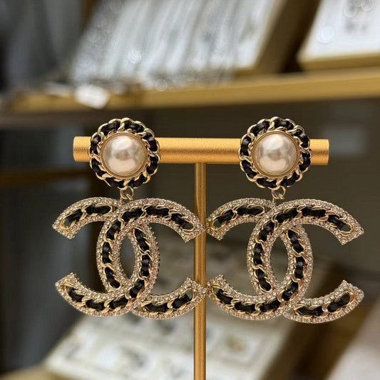 18K CC Leather Gold Earrings