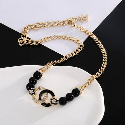 18K CHANEL Black Pearls Diamonds Necklace