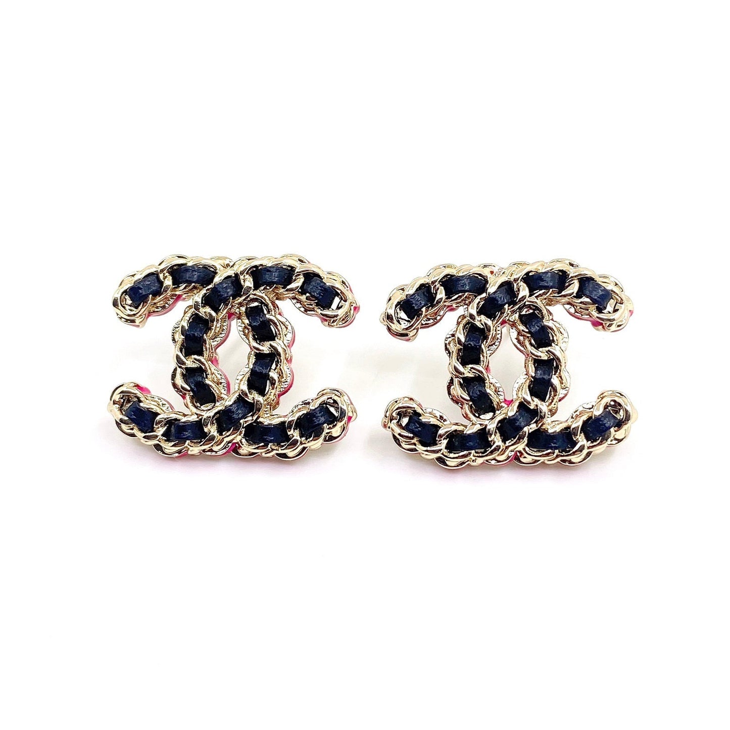 18K CHANEL CC Pink Resin Leather Earrings