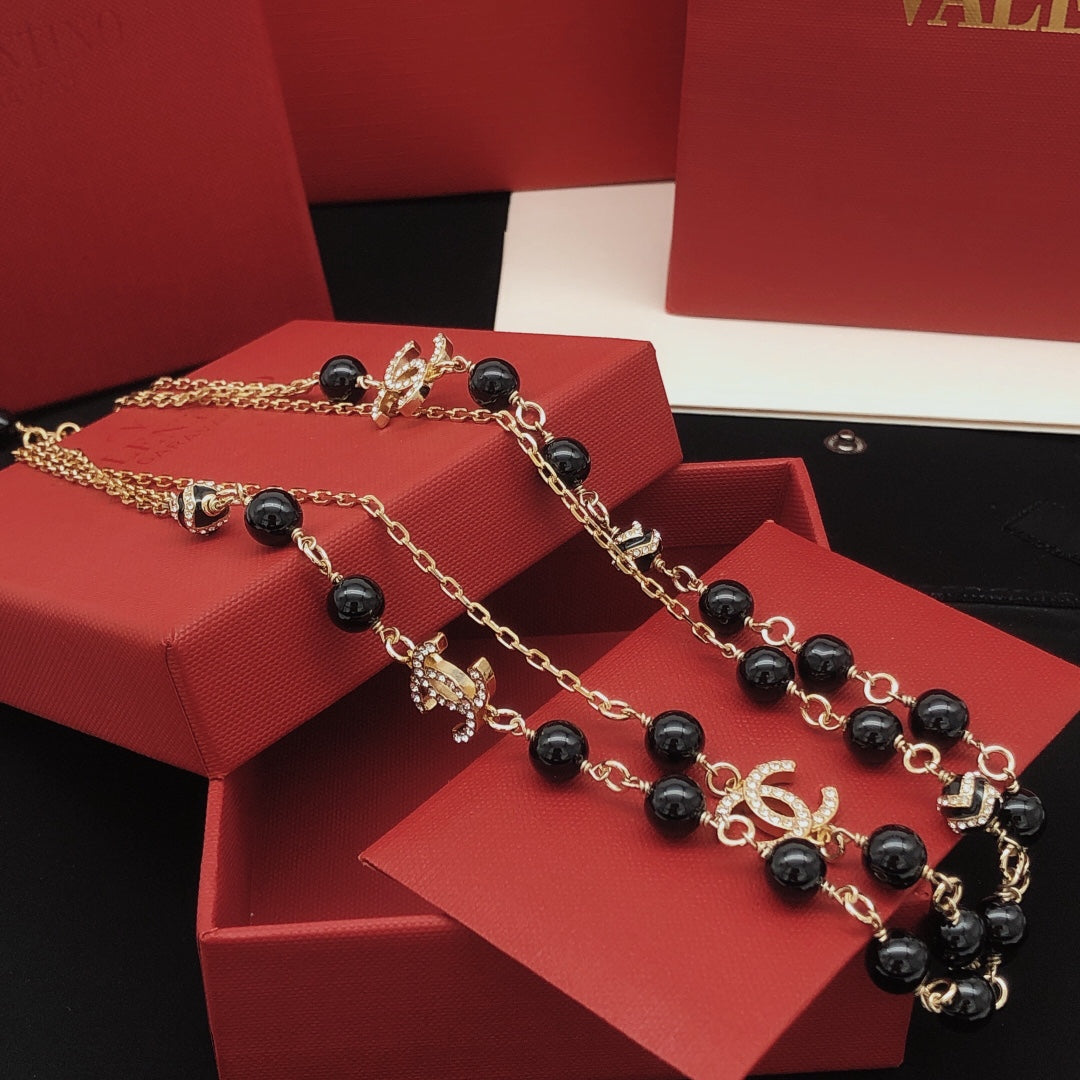 18K CC Black Pearls Necklace