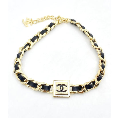 18K CHANEL CC Leather Necklace