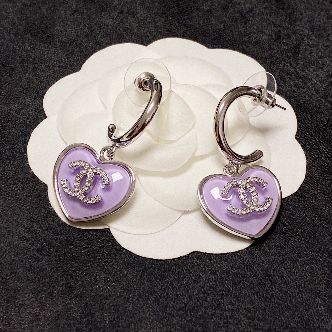 18k Chanel CC Purple Heart Earrings