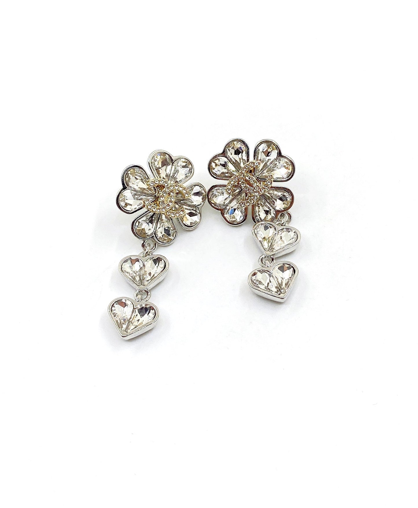 18K CC Crystal Flower Earrings