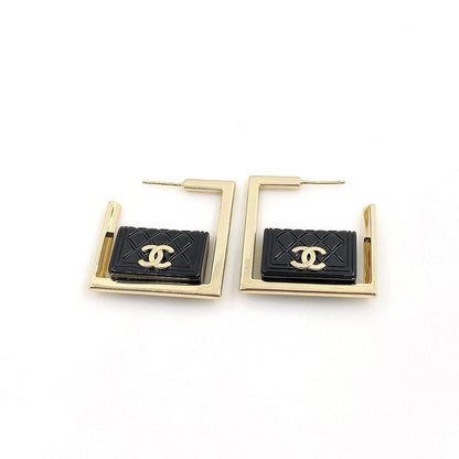 18K CHANEL Black Bag Pendant Earrings