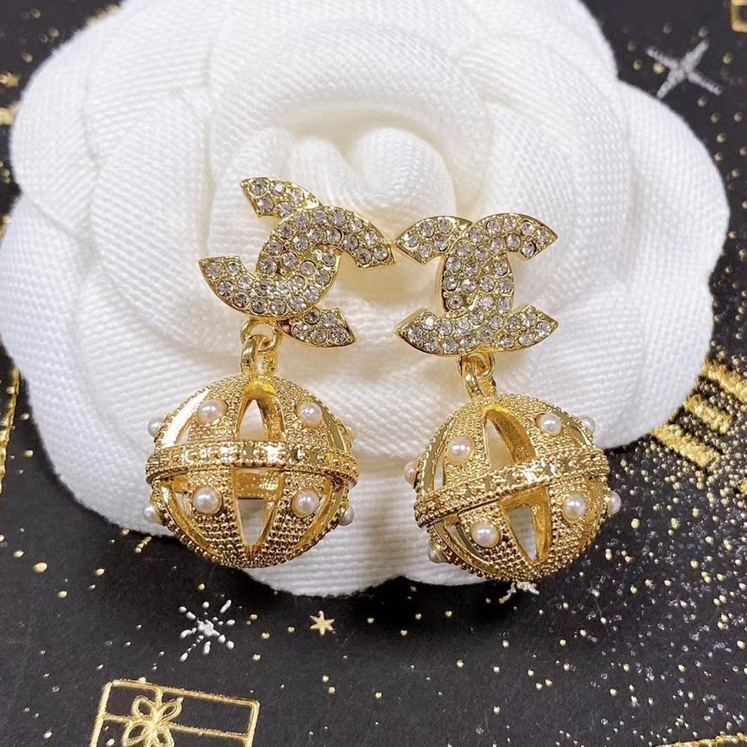 18k CHANEL CC Ball Drop Earrings