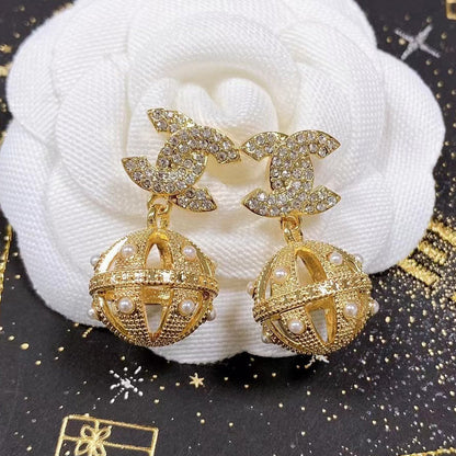 18k CHANEL CC Ball Drop Earrings