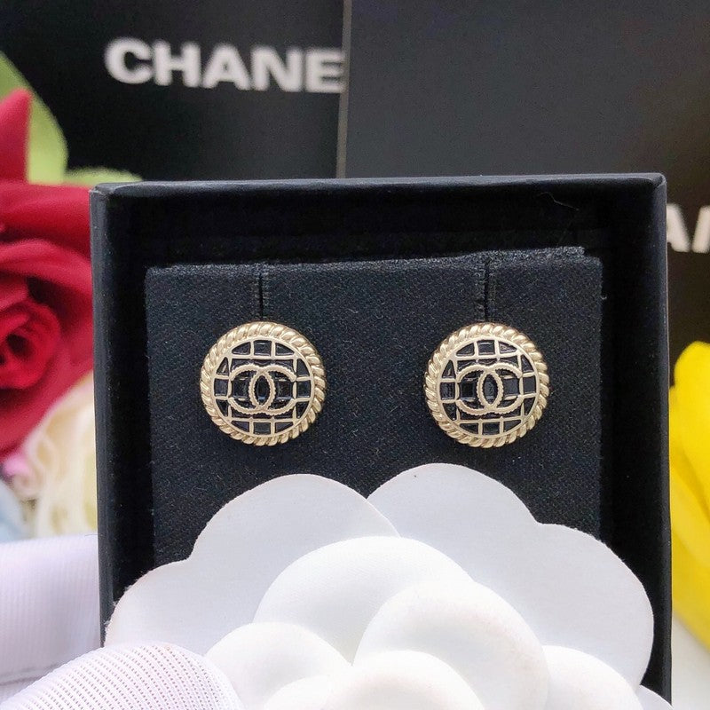 CC Black & Gold Round Earrings