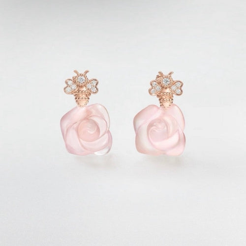 18K CD Pink Flower Earrings