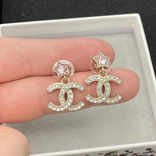 18K CC Pink Crystal Pave Diamond Earrings