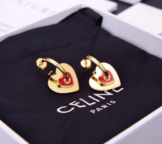 18K Triomphe Red Heart Earrings