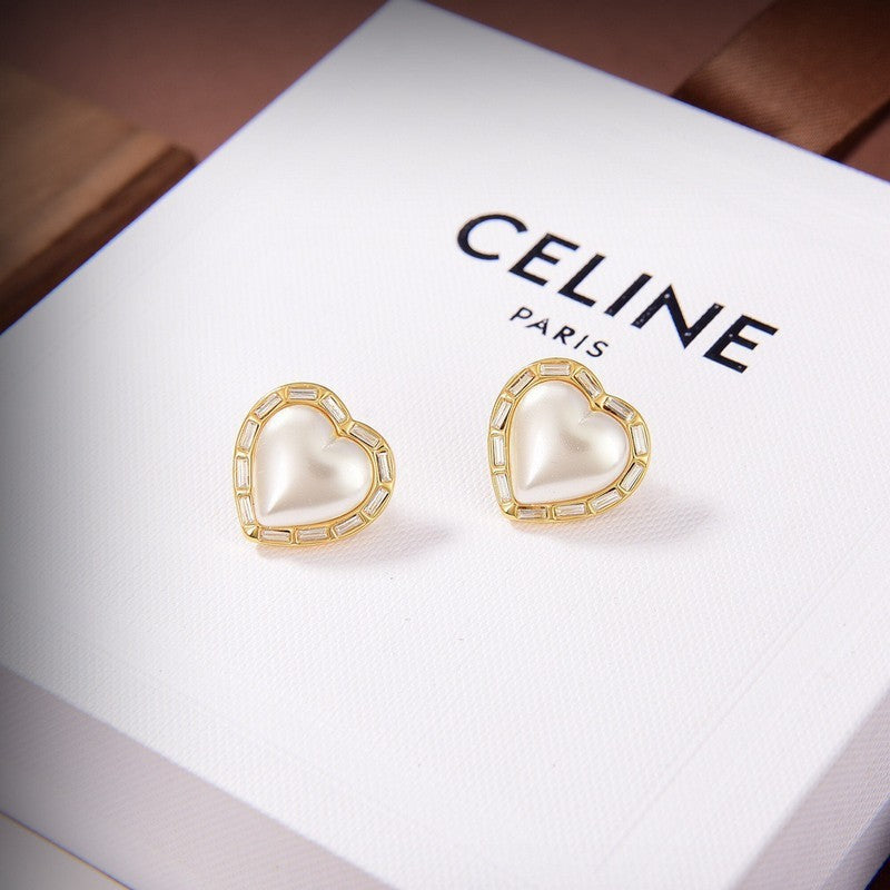 CE Heart Pearl Earrings