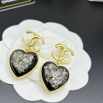 18K CC Multi-Color Crystals Heart Earrings