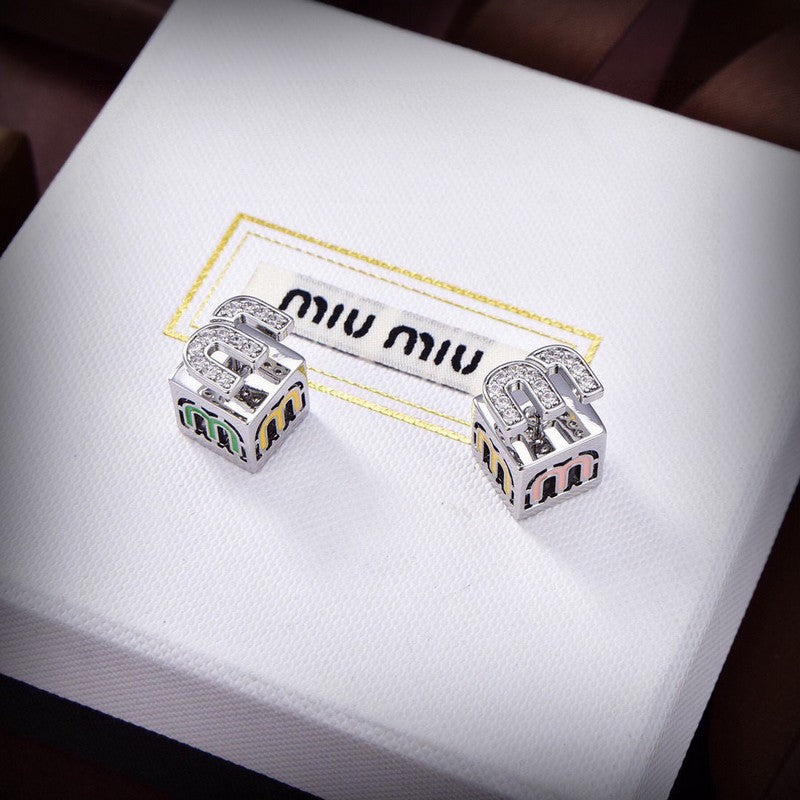 Miu Green & Yellow Cube Earrings