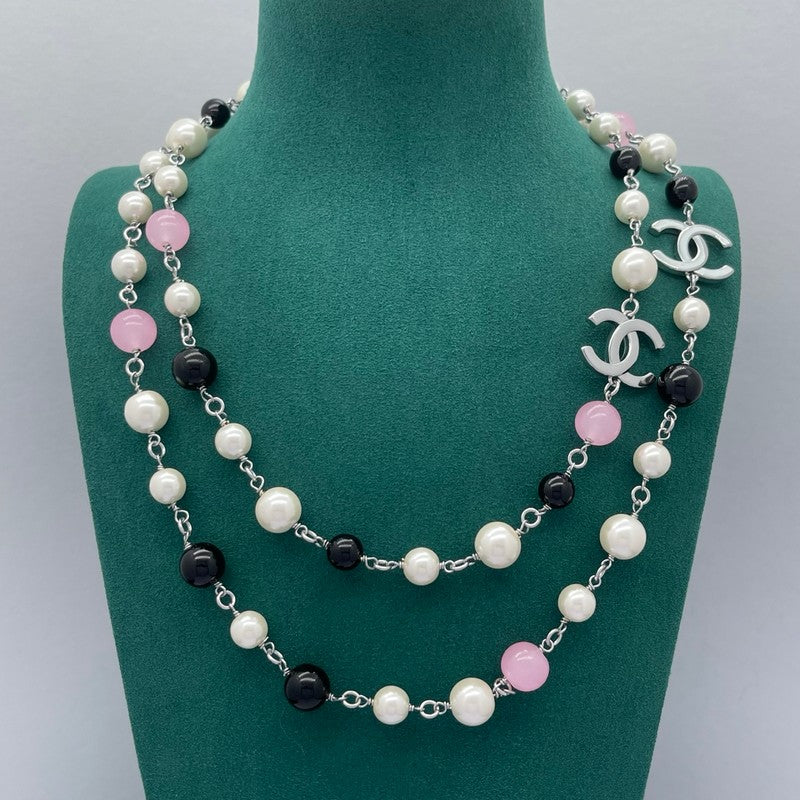 CC Black & Pink Bead Pearl Long Necklace