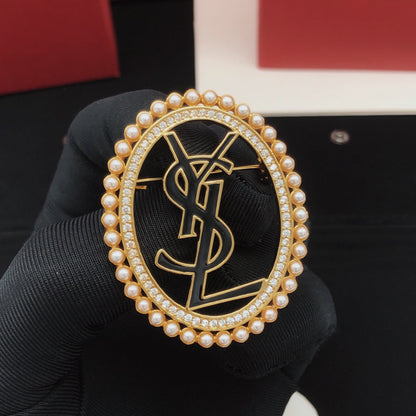 18K YSL Oval Pearls Brooch