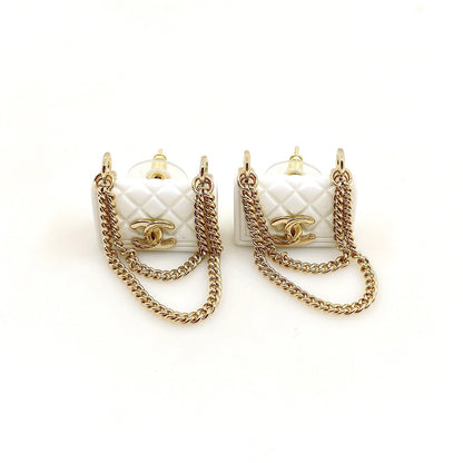 18K CHANEL White Bag Earrings