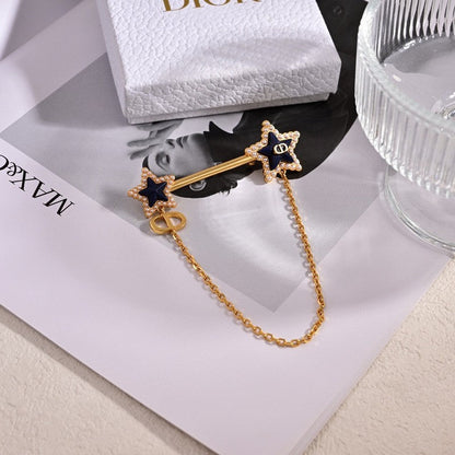 18K CD Black Star Gold Chain Brooch