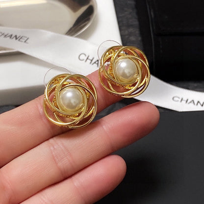 18K CHANEL CC Pearl Earrings