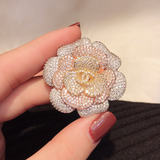 18K CHANEL CC Pink Flower Brooch