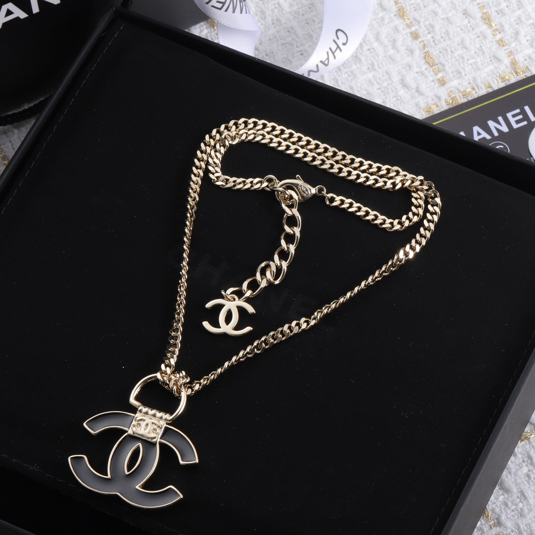 18K CHANEL CC Black Resin Logo Necklace