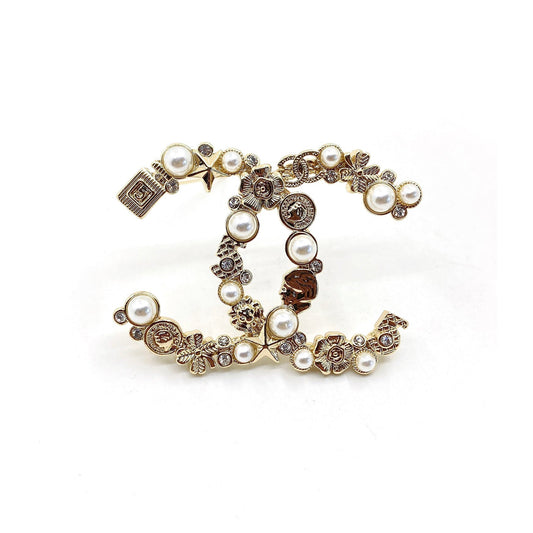 18K CHANEL CC Pearls Brooch