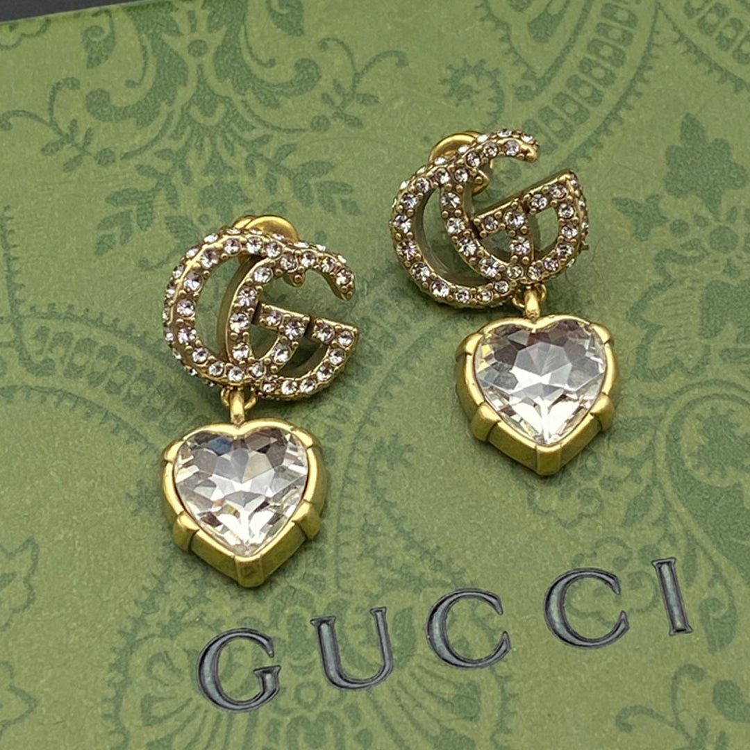 18K GUCCI GG Crystal Pendant Earrings