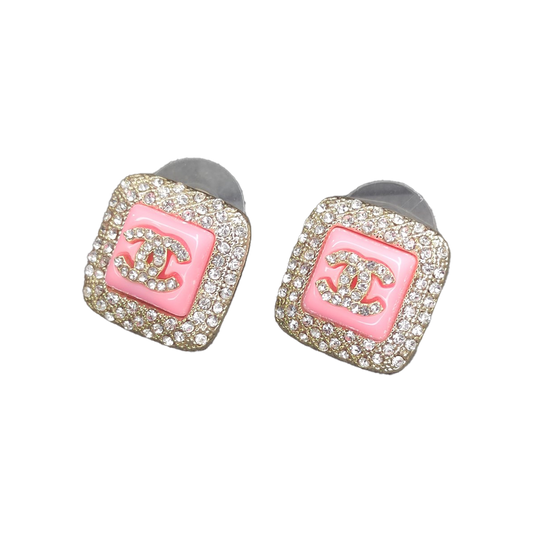 18k CHANEL CC Diamond Square Pink Earrings